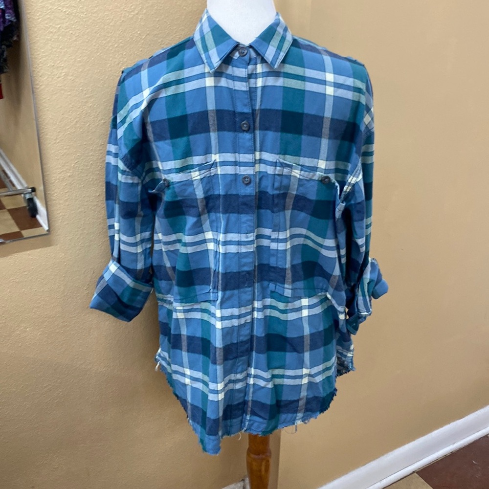 Free people raw edge button down shirt.